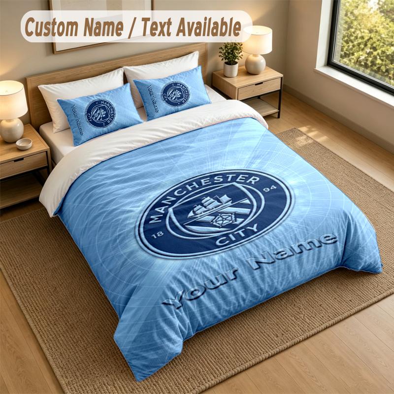 3Pcs Bedding Set Custom Name Text, 1 Sheet 2 Pillowcases Home Bed DecorManchester City