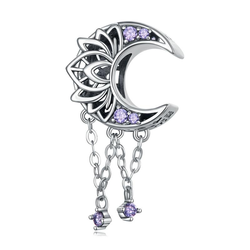 Bamoer 925 Sterling Sølv Vintage Tekstur Lilla Zirkonium Anheng passer Kvinner DIY Armbånd & Armring Perle Glansfulle Perle Charms
