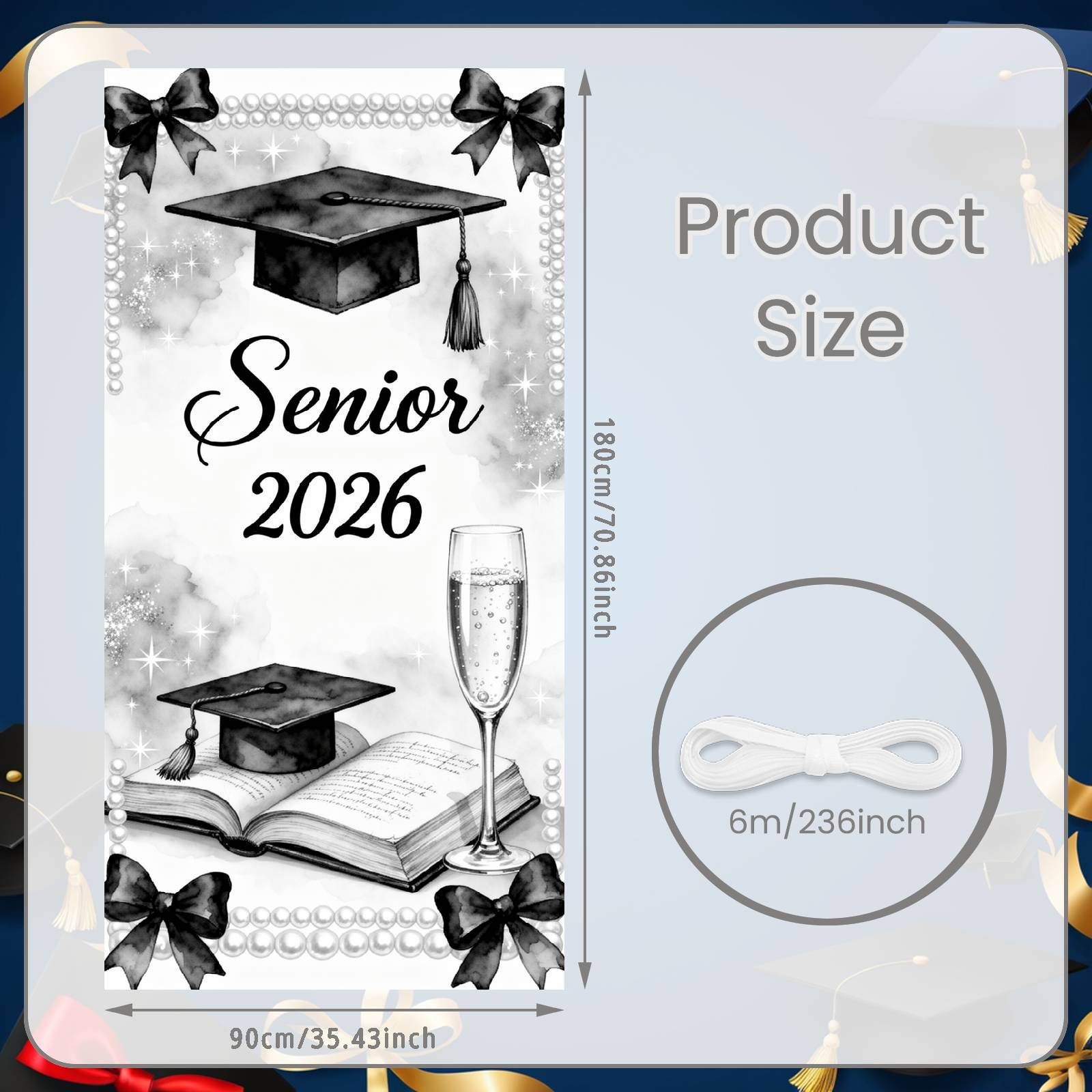 

Class Of 2026 Banner Champagne Glass Senior Year Background Graduation Banner Elegant Design For Graduation Photo Shoot