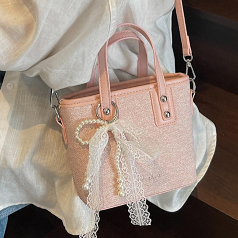2025 New Textured Small Bag Female Senmeng Summer Popular Shoulder Messenger Bag Fashionable Contrasting Color Portable Bucket Bag