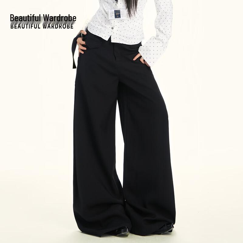 Beautiful Wardrobe Women s High-Waist Wide-Leg Draped Commuter Trousers L