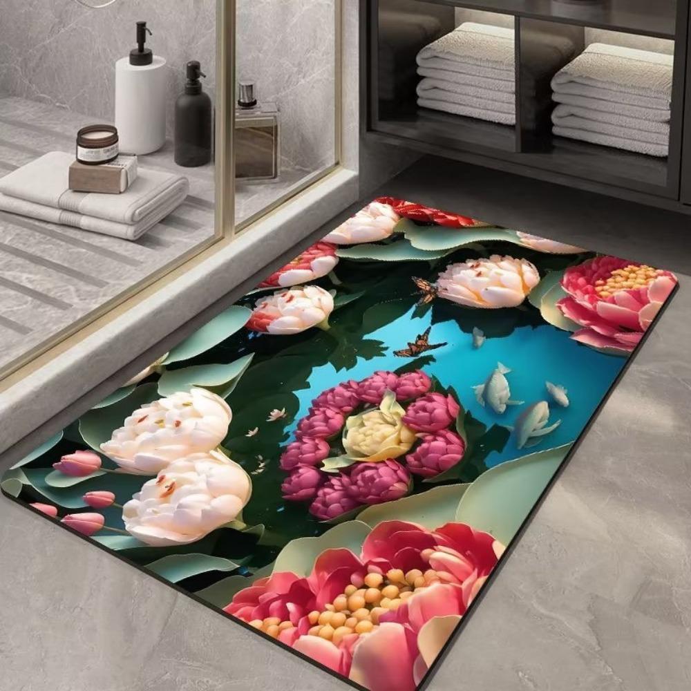 Çiçek Baskılı Banyo Kalınlaştırma Matı Banyo Kaymaz Halılar Lavabo Küvet Yanı Yer Halısı Duş Odası Paspası Hafızalı Köpük 3D Ped