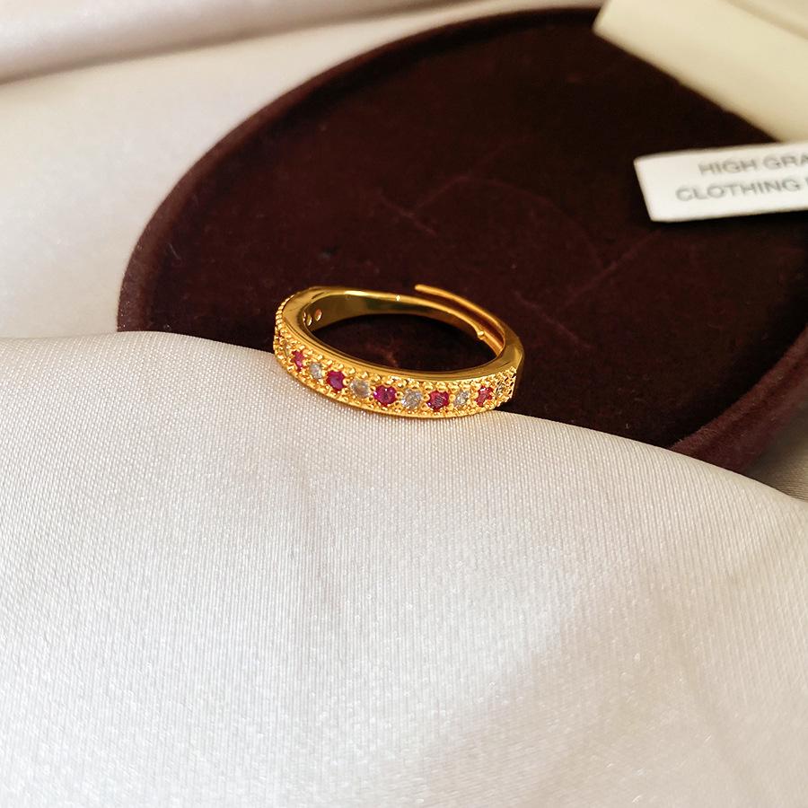 24K Gold Plated Zirconia Flower Ring - Vintage Style Adjustable Hand Jewelry for Women