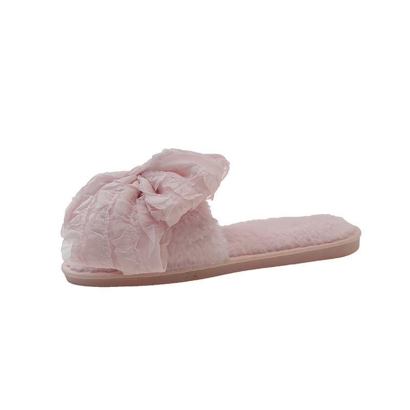 2025 New Summer House Cotton Slippers for Women Bow Indoor Slippers Slip On Bedroom Shoes with Big Bow Soft Anti-Skid Shoes