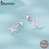 BAMOER 100% 925 Sterling Silver Star Stud Earrings, Handmade 6mm Dainty CZ Gold Plated Earrings for Women Jewelry Gift