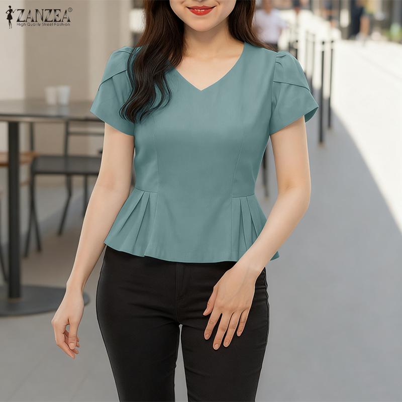 ZANZEA Women Casual V-Neck Summer Short Sleeve Blouse