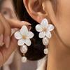 White Flower Drop Earrings Drop Shape Dangle Earrings Fashion Imitation Pearl Earrings  Gift