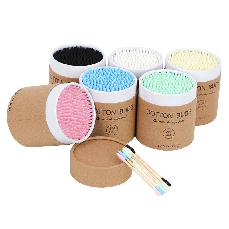 200 Round and Pointed Double-headed Cotton Swab Sticks In A Colored Paper Box, Disposable Makeup Remover and Ear Cleaning Cotton