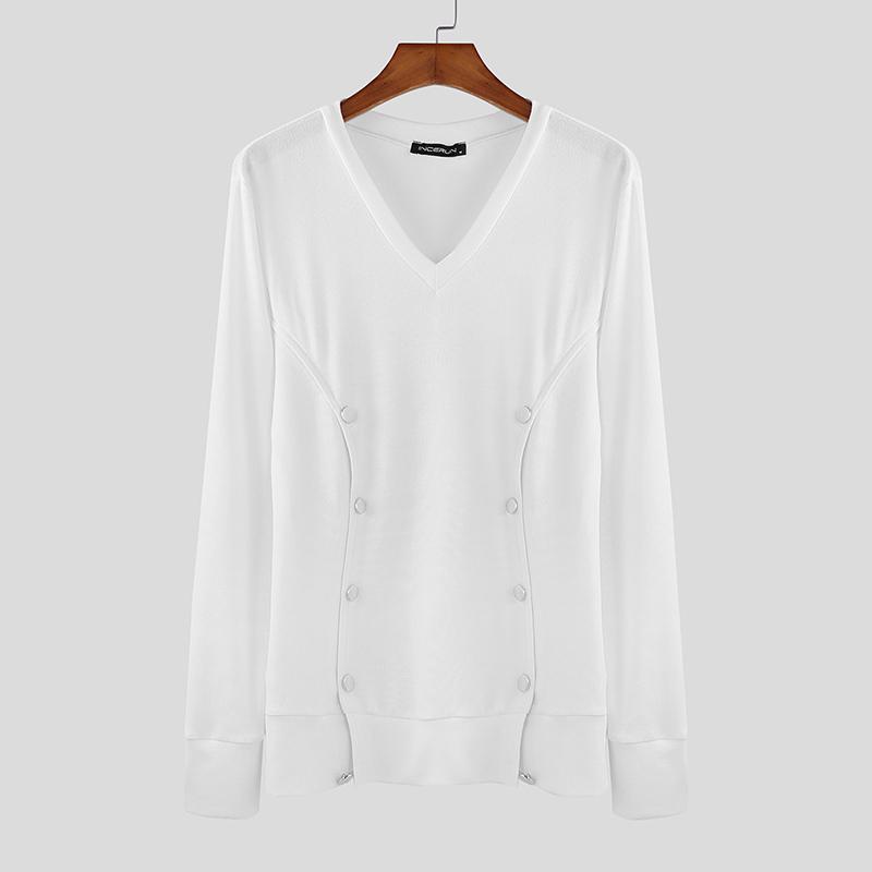 

INCERUN Spring Men V Neck Long Sleeve Knitted Casual Fitted Pullover Tops S белый
