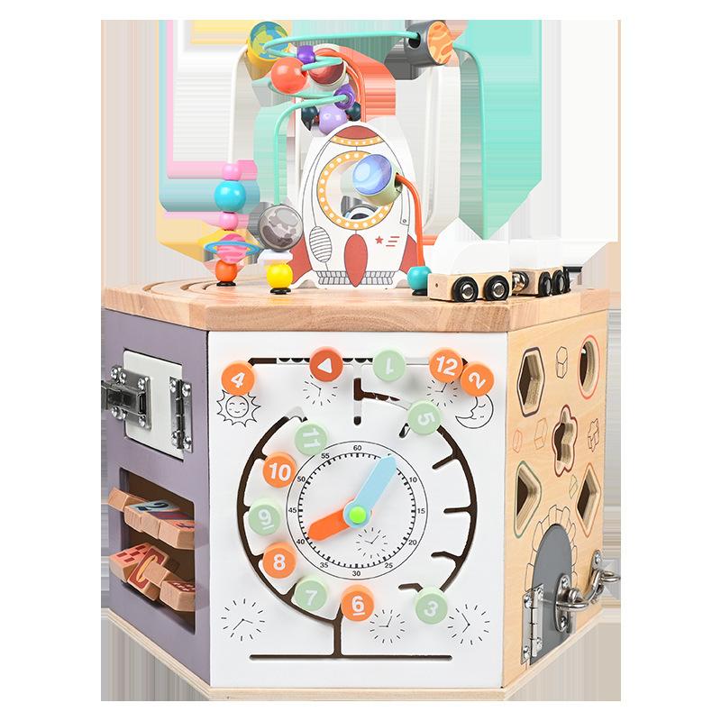 

Wooden children s enlightenment early education all-in-one round beads Treasure box six-sided multi-functional round beads game educational toys