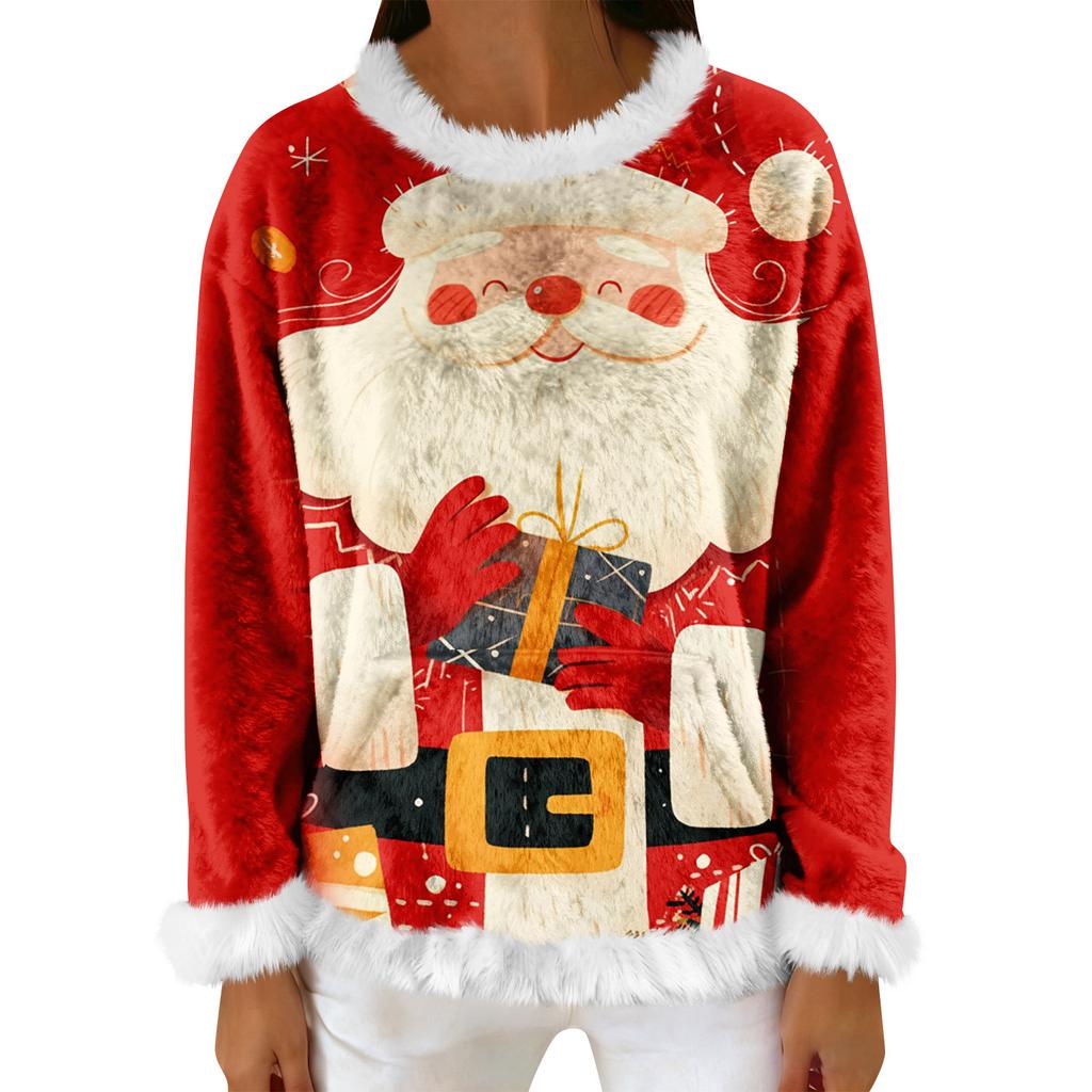 Women's Casual Fleece Sweatshirt  Long-Sleeve Round  Neck Casual Comfortable Loose-Fit Lightweight Women's Flannel Sweatshirt