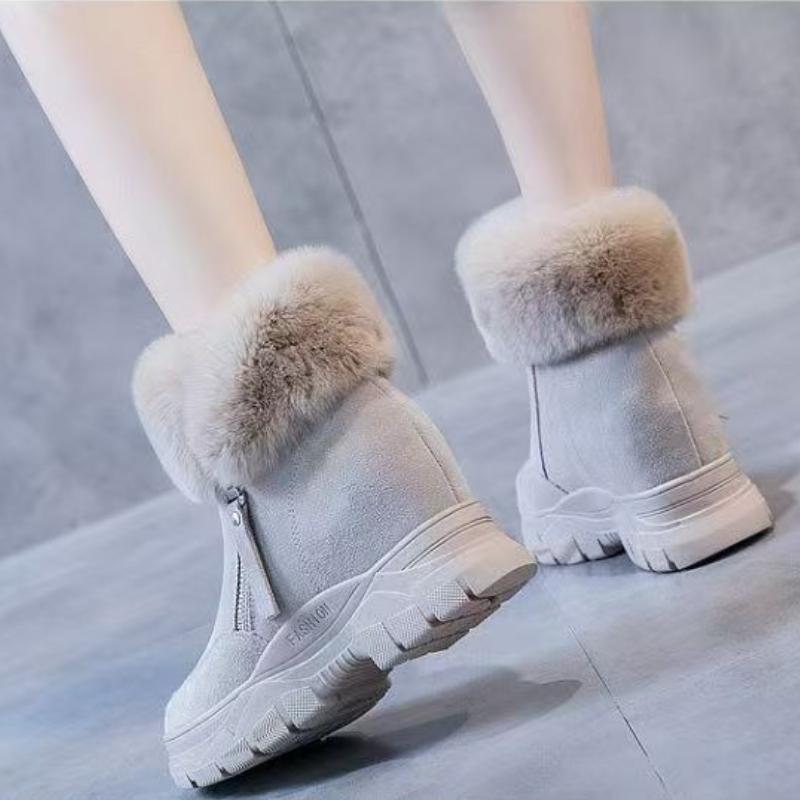 Fashion Fleece-lined Zipper Snow Boots for Women Platform Round Toe Booties on Promotion Work Padded Chic and Elegant Hot Woman Shoes