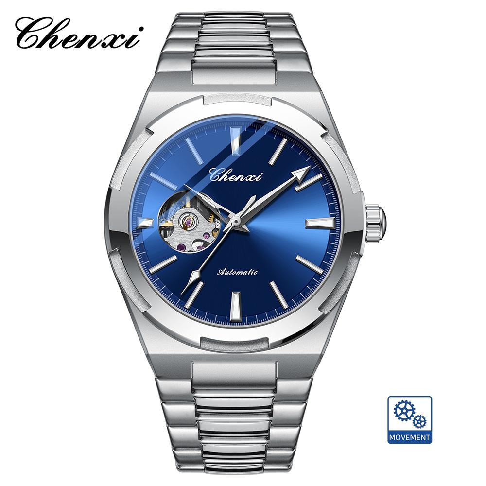 CHENXI Automatic Mechanical Watches For Man Fashion Silver Round Dial Waterproof Luminous Men Watch Gifts