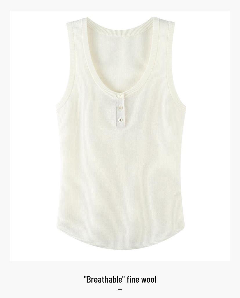 Early Autumn 100% Wool U-Neck Knit Vest: Three-Button, Waist-Cinched, Slim Fit Sleeveless.