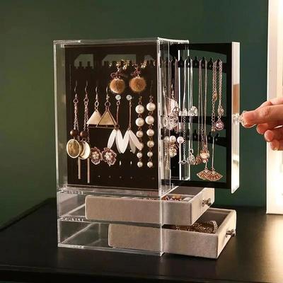 Luxuriöser Schmuckkästen-Organizer Hängender Ohrringständer Transparente Vitrine Halsketten-Aufbewahrungsbox Schublade Geschenk Make-up-Organizer