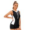 Cross-Border Color Matching Sports One-Piece Swimsuit Ladies Amazon Sexy Tight-Fitting Flat-Angle Conservative Swimsuit Spot