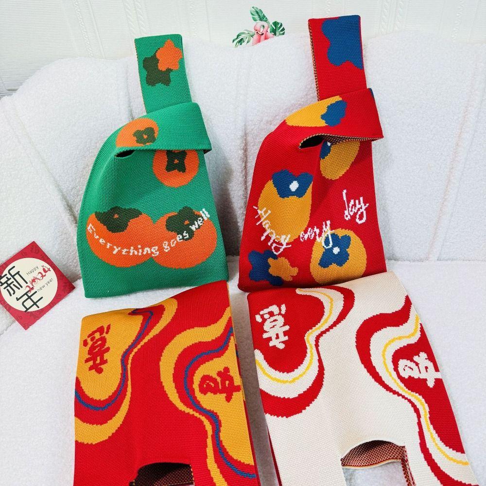 

Mini Knit Handbag Large Capacity Shopping Bags Handmade Knot Wrist Bag