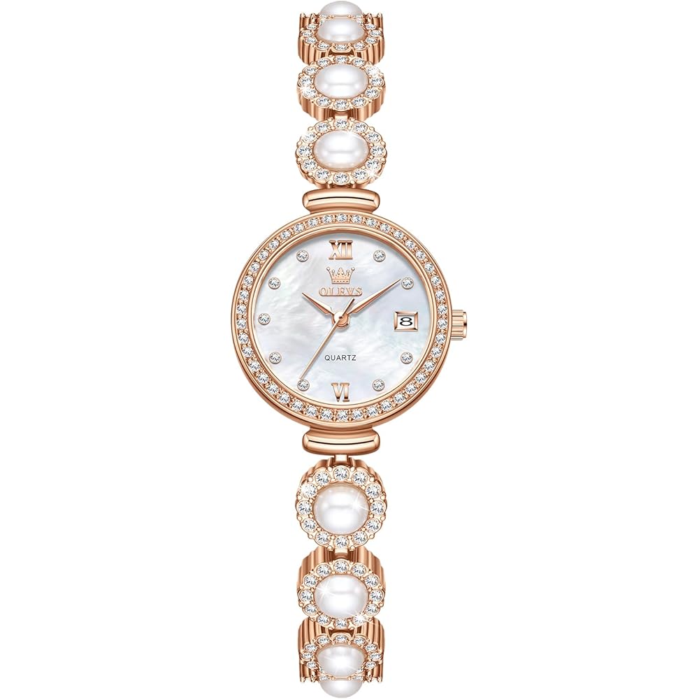 Olevs Women s Analog Quartz Watch Rose Gold Metal Band Waterproof Thin Bracelet Watch with Pearl Detail