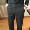 Men's Slim-Fit Woolen Tweed Trousers for Autumn/Winter - Casual Nine-Point Suit Pants
