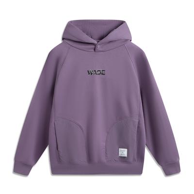 Li Ning X YNG DNA Kollaboration Wade Serie Kapuzenpullover Grafik Buchstabenprint Fleece Warm Lockerer Pullover Herren Sweatshirt Tiefviolett AWDUH31-3