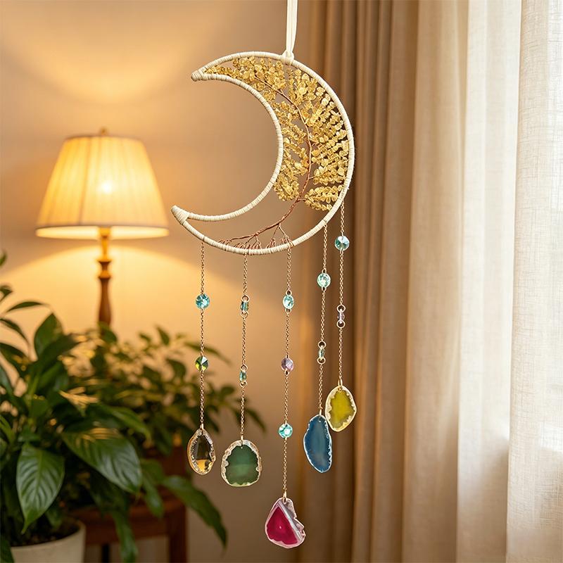 Natürlicher 7-Chakra Lebensbaum Edelstein Heilung Rohe Kristallsteine Wand Fenster Auto Hängendes Ornament für Yoga