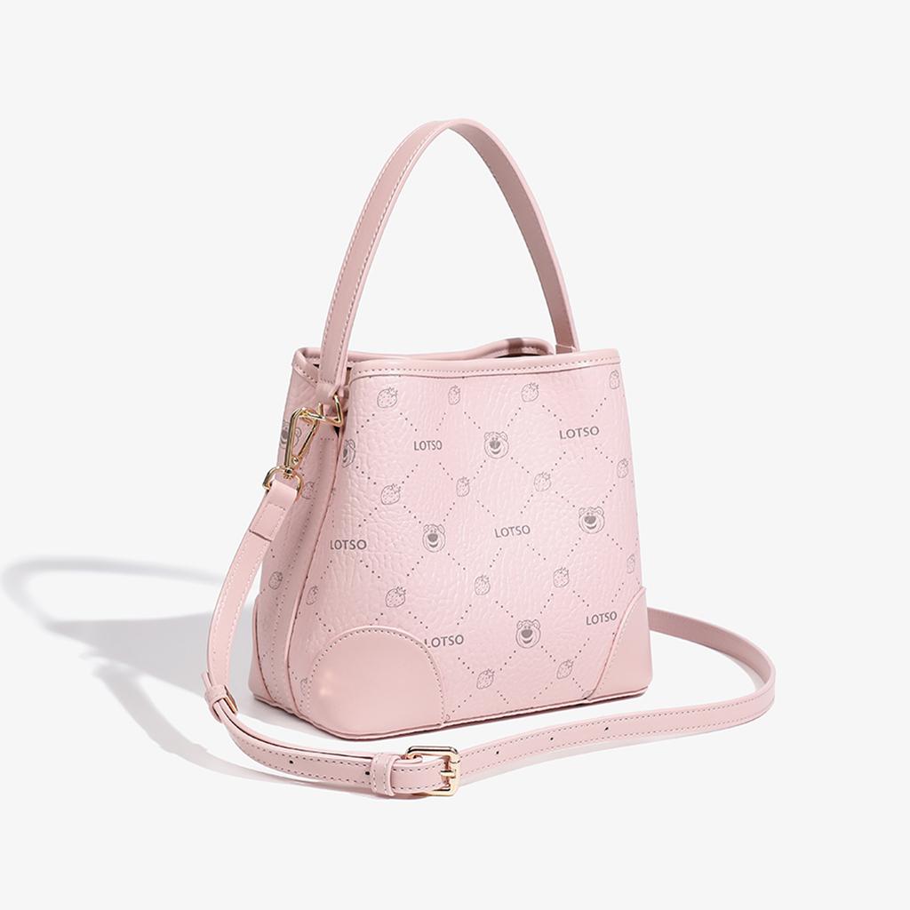 New Disney Strawberry Bear Series PVC Bucket Bag Handbag Women's Strawberry Pink/Cream White BMK-72626