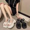 Summer Bow Pearl Buckle Online Sandals with Skirt High Heel Sandals