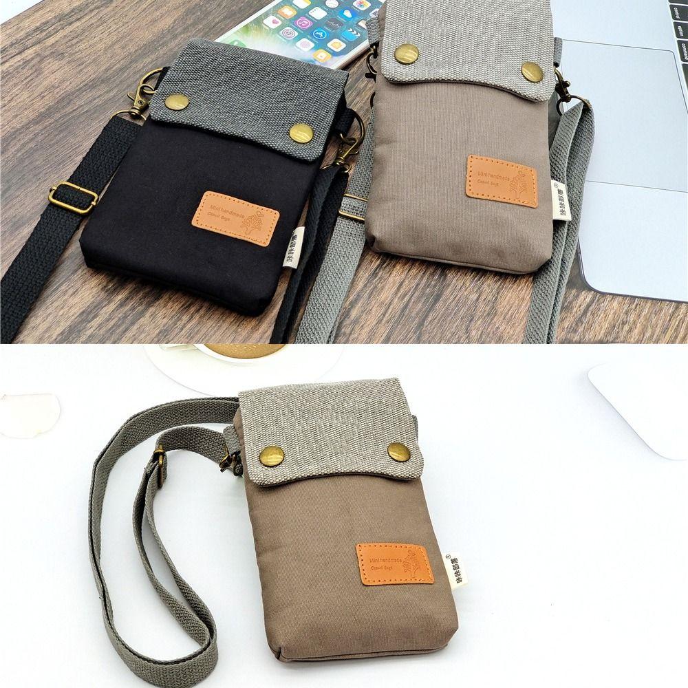 Fashion Simple Style Canvas Small Bag Portable Multi-functional Single Shoulder Messenger Bag Three Layer Phone Bag for Women