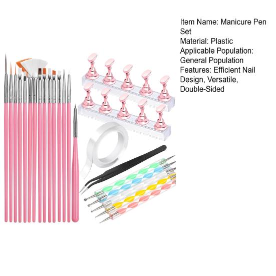 23-teiliges Maniküre-Stift-Set Nagelständer Pinzetten Doppelseitiges Nagelspitzenwerkzeug Nagelpinsel-Set für Nailart Professionelle Nageldesign-Werkzeuge