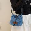 Large Capacity Drawstring Crossbody Bag Vintage Jeans Shoulder Bag Casual Denim Canvas Bag  Women