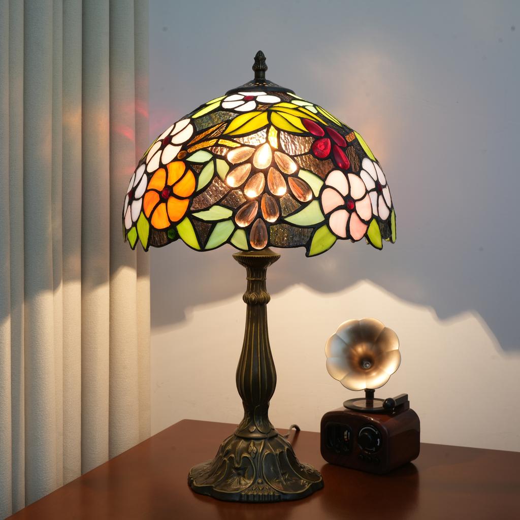 Village Garden Style Stained Glass Lamp Bedroom Table Lamp Reading Desk Light for Bedside Living Room Office Dormitory Decor 12“