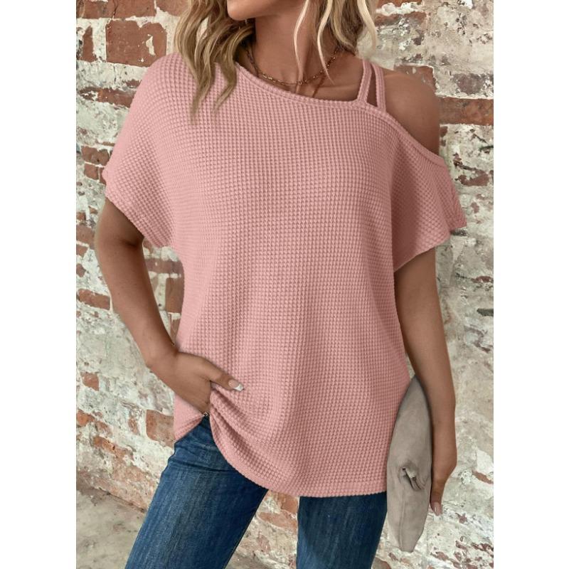 Short-sleeved Solid Tops for Women Summer New Styles Versatile Off-shoulder Knitted Women's Clothing