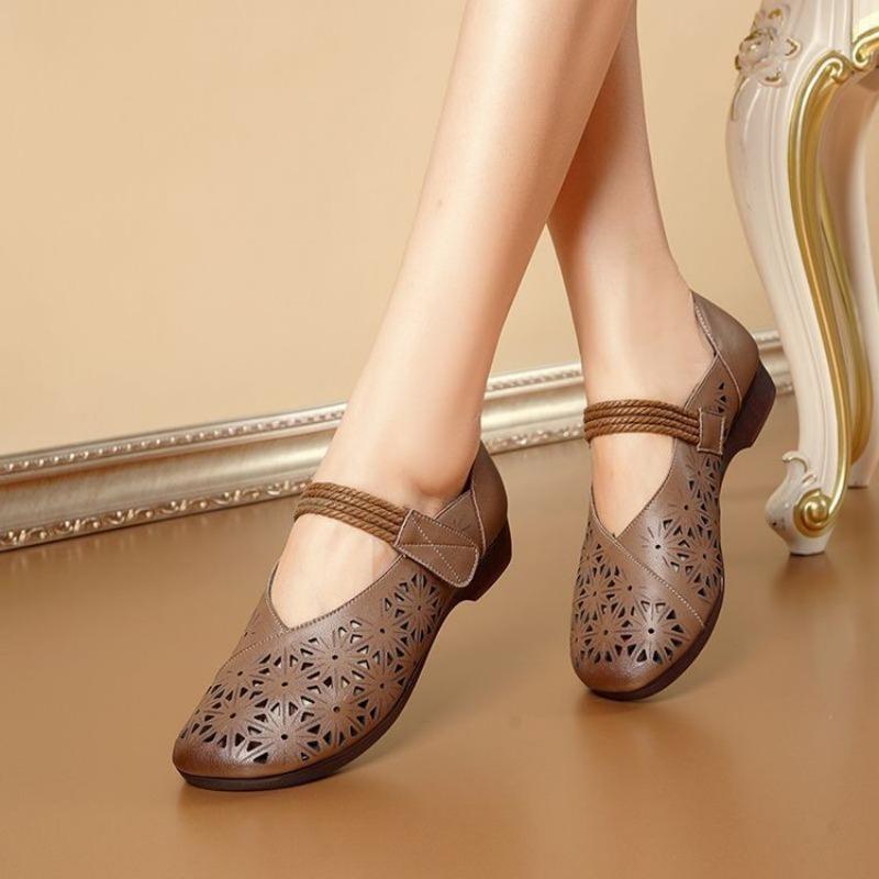 

Сандалии на липучках, Дышащие и нескользящие туфли, Женские нескользящие туфли с мягкой подошвой и перфорацией 40 темно-коричневого