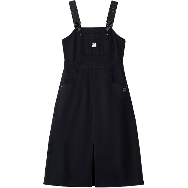 Fila Fusion Workwear Solid Color Comfortable Simple Soft Sleeveless Dress Women dresses Black T11W433301F-BK