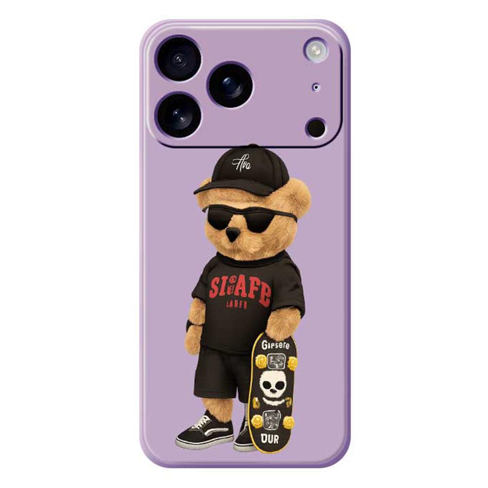 For iPhone 17 Pro Case Cool Bear Pattern Printing Straight Edge TPU Phone Back Cover
