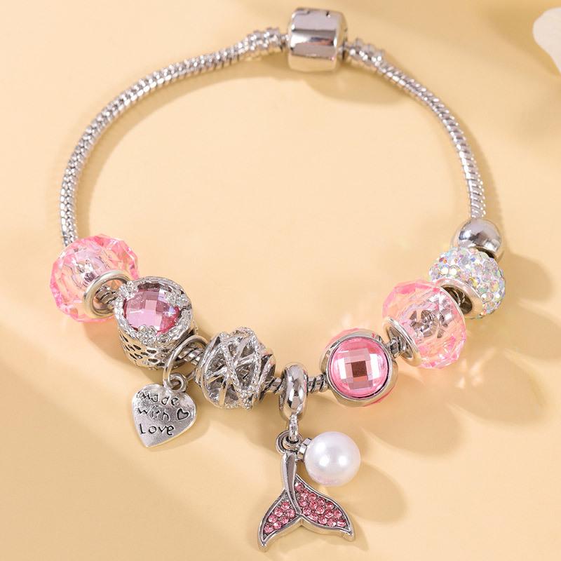 Fashionable Metal Fishtail Pendant with Shiny Diamond - Women's Versatile Bracelet