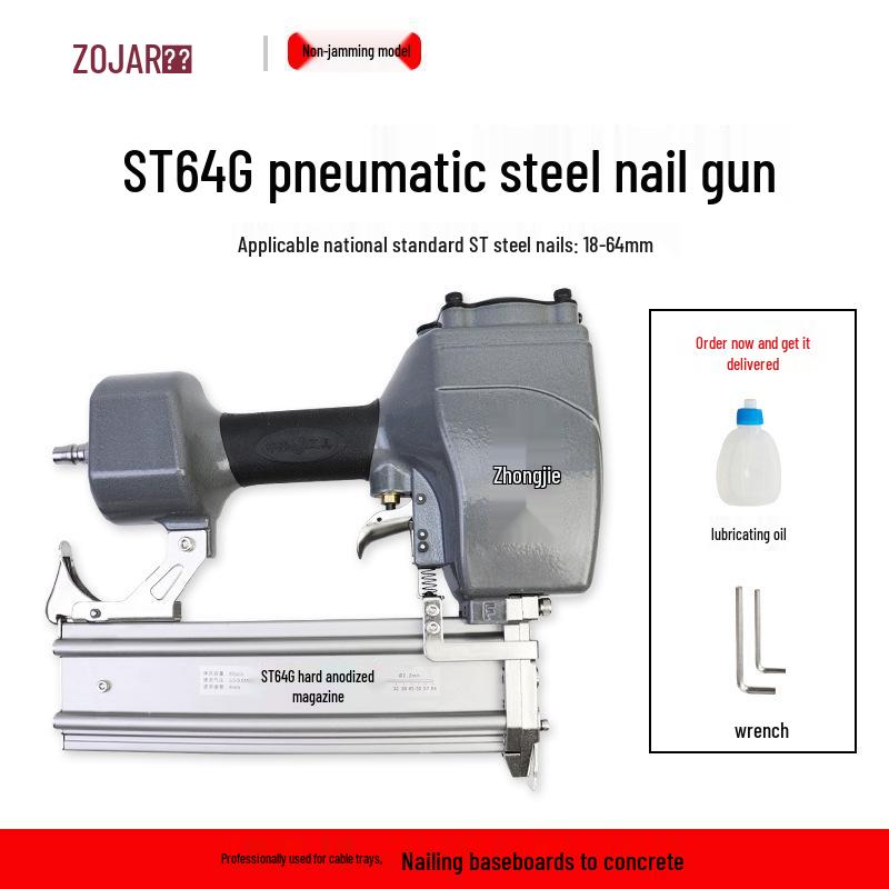 Zhongjie ST64C Pneumatic Steel & Cable Tray Nail Gun, 1013 Staple & F30 Air Nail Gun for Woodworking and Concrete.