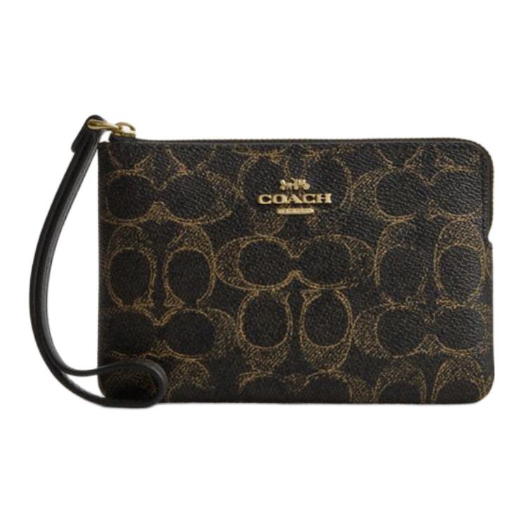 Coach Corner Zip 15 Classic Monogram Logo Zipper Clutch Women Clutch Black Brown Gold CEF78-IMBRN Basic Set BagDust Bag 14240₽