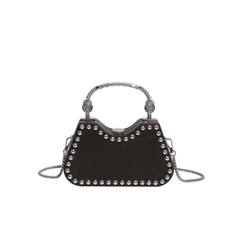 Designer Retro Diamd Clutch Purse for Women PU Leather Crossbody Bag with Chain Metal Handle Fashi Accessory for Party