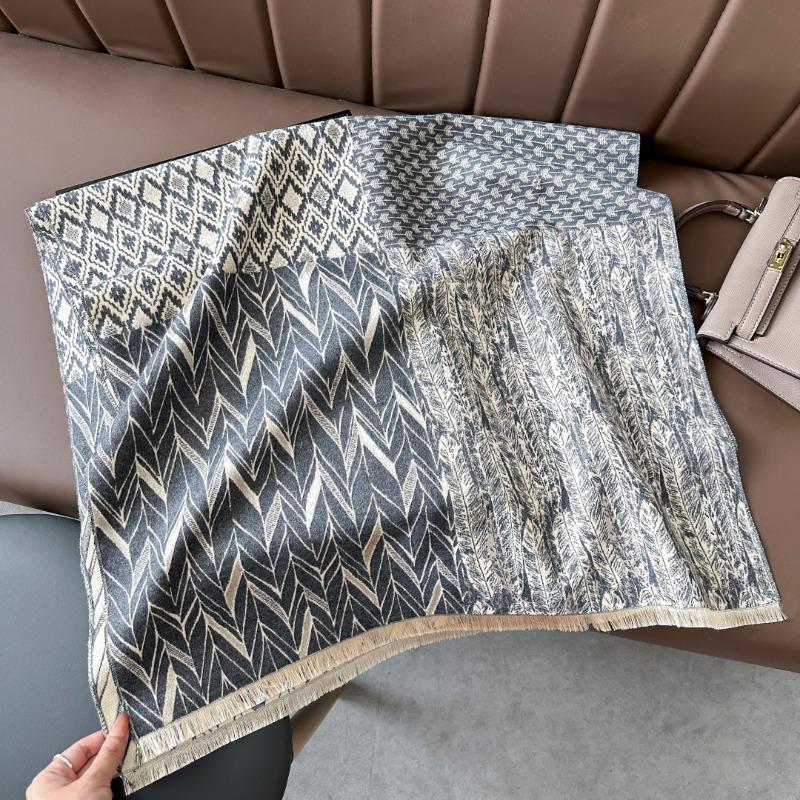 Landscape painting imitation cashmere scarf women's high-end office air-conditioned room thickened warm long trendy scarf