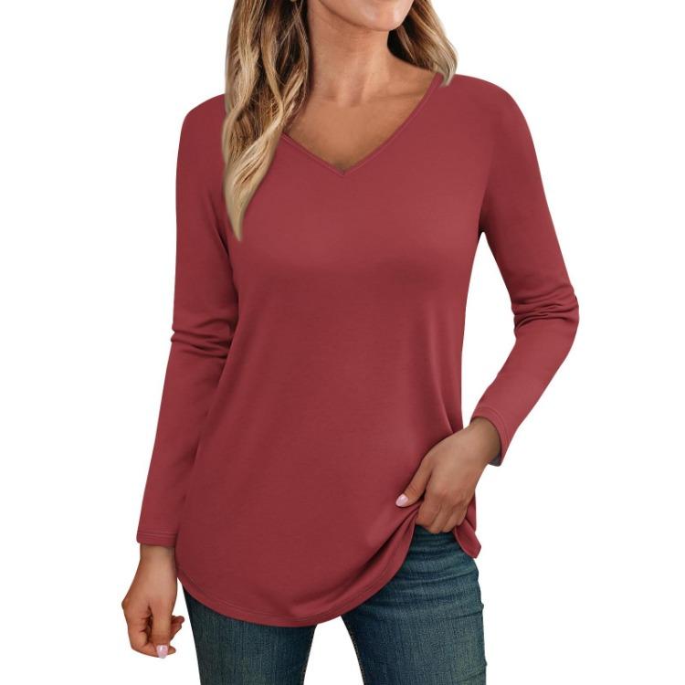Trendy Fall Outfits Womens Long Sleeve V Neck T Shirts Fitted Casual Tunic Blouses Basic Tee Tops