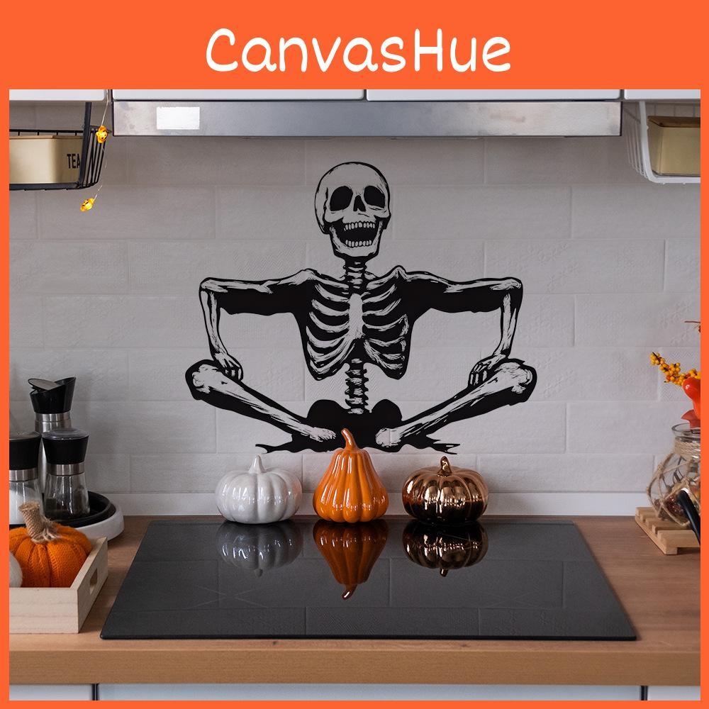 Halloween Smiling Skeleton Glass Showcase Bedroom Home Decoration Wall Stickers