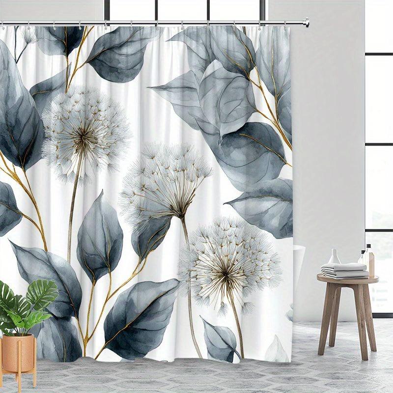 1 Elegant akvarellblommig duschdraperi, Maskintvättbart polyestertyg, Med krok, Lämplig för badrumsdekoration