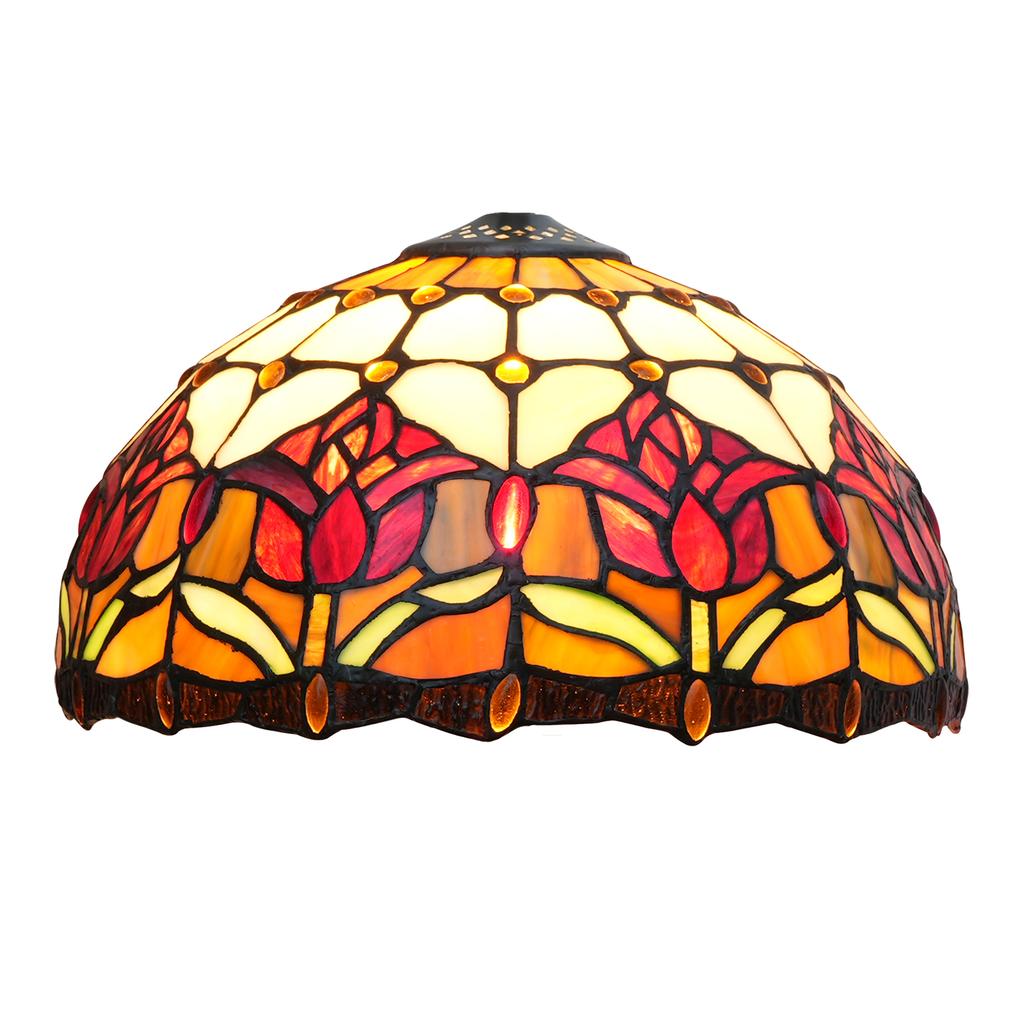 Ceiling Lamp Shade Replacement Only 12 Inch Red Pink Stained Glass Tulip Flower Style Lamp Shade Decorative for Table  Lampshade