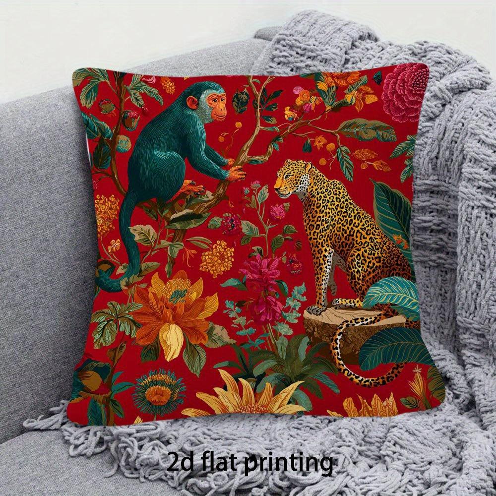 Exotic Jungle Pillow Cover 45x45cm – Bold Floral & Animal Motif Print, Cotton-Poly, Hidden Zipper, Machine Washable, No Insert
