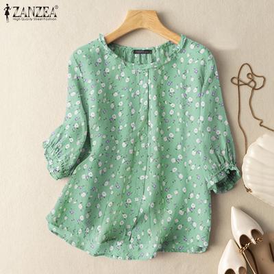 Women Casual 3/4 Sleeve O-neck Floral Print Blouse Tops