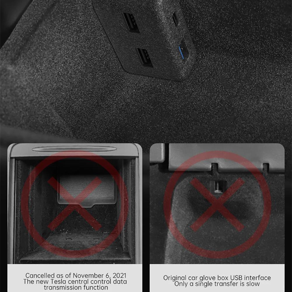 Glove Box USB HUB Adapter Charger For Tesla Model Y 21-24