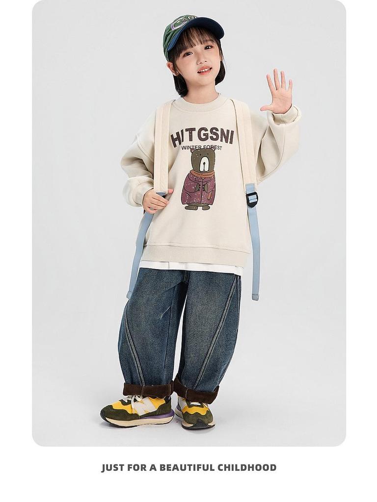 Fairy Tale Memory Boys' Fleece Sweatshirt – 2025 Autumn/Winter, Round Neck, Korean Style, for Middle & Big Boys.