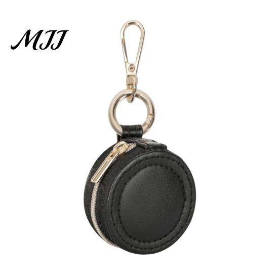 Zippered Jewelry Storage Bag Portable Box Keychain, PU Leather Travel Organizer Case, Soft Compact Accessory Velvet Lining Secure Zipper Closure