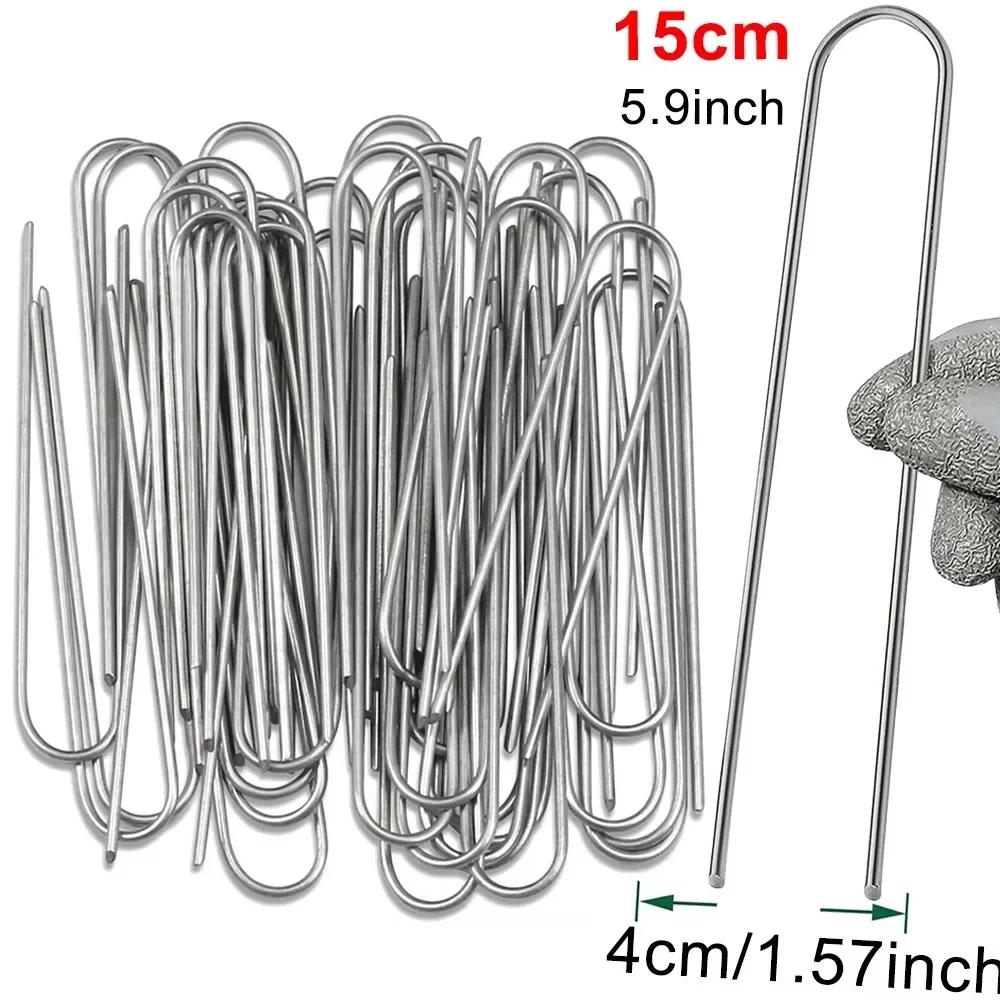 Прочные трубки для забора, колышки для дерна, U-образные садовые скобы, оцинкованные ландшафтные шипы для фиксации газонов, барьерные колышки для земли 10pcs